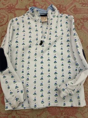 The Beaufort Bonnet Company White Pullover with Blue and Green Floral Print